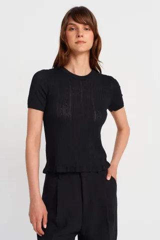 Strukturierte Ripp-Shirtbluse mit kurzen Ärmeln