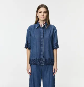 MAC - MAC JEANS - SHIRT, Fluid tencel blau - Gr. - M