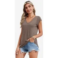 Imily Bela T-Shirt Damen Lässige Basic Tops mit lockerer Passform (Packung, 1-tlg., 1per-Pack) einfarbig