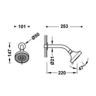 Tres Kopfbrause mit Kugelgelenk und Wandarm Kugelgelenk Abmessungen: Ø 100 mm , 13463304 13463304