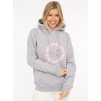 Zwillingsherz Hoodie "Dog Love" mit gesticktem Dackel-Motiv, Schriftzug, Kordelzug, Rippenbündchen