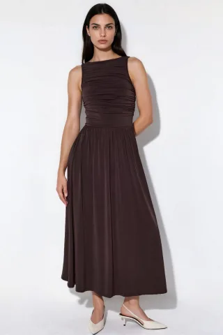 Maxi A-Linien Kleid mit Bootsausschnitt