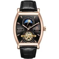 Rötting Design Automatikuhr Herrenuhr Tag/Nacht Phase offene Unruhe schwarzes Ziffernblatt, goldrosefarbenes Gehäuse
