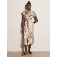 Apricot Midikleid Satinkleid (mit Bindeband) mit Blattmuster und Bindeband