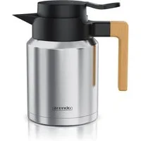 Arendo Isolierkanne Thermoskanne 1,2L Edelstahl mit Holzgriff, doppelwandig, auslaufsicher, 1,2 l, (1-St), 1200 ml, abnehmbarer Deckel, Quick-Tip-Verschluss, BPA-frei