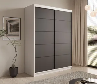 Schiebetürenschrank Schrank CALNT Weiß- Schwarz matt 150x200x58 cm