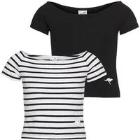 KangaROOS Carmenshirt 2er Pack T-Shirts (Packung, 2-tlg., 2) 1x uni + 1x geringelt