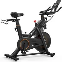 MERACH Heimtrainer für Zuhause, Fitnessbike mit LCD-Display bis 158 KG (Fahrradtrainer mit Tablet-Halter, Bluetooth, eigener App, 1-tlg., 10 kg Schwungrad, Stationäres Fahrrad mit verstellbare Sitz), bequeme und leise, verstellbarer magnetischer Wide