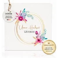 LifeDesign Notizbuch Hochzeitsbuch, Gästebuch zur Hochzeit, 21x21cm, Hardcover, stabile Fadenbindung, edles Papier