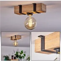 hofstein Deckenleuchte Deckenlampe aus Metall/Holz in Schwarz/Natur, ohne Leuchtmittel, im skandinavischen Design mit Holzbalken, 1 x E27, ohne Leuchtmittel