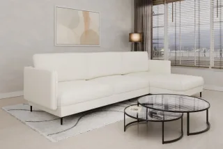 Ecksofa Designersofa HELMER MAX Stoff Baloo Weiß Ottomane Rechts