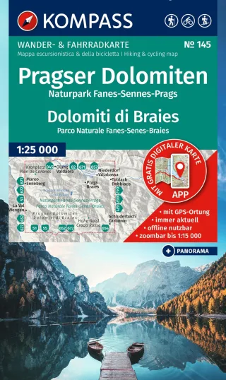 KOMPASS Wanderkarte 145 Pragser Dolomiten Naturpark Fanes-Sennes-Prags / Dolomiti di Braies Parco Naturale Fanes-Senes-Braies 1:25.000: Wander- und ... Panorama. Skitouren. Langlaufen. Reiten.