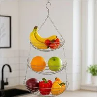 Koopman Hängekorb Küchenregal Gemüsekorb Edelstahl 3 Etagen 70 cm (Stück, 1 St., Packung), 3 Etagen, Obstkorb, Edelstahl, mit Haken