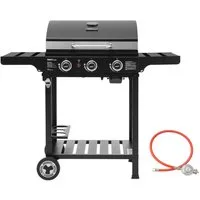 Royal Gourmet Gasgrill Grillwagen Campinggrill Standgrill mit Edelstahl Brenner, mit Klappbaren Seitenablagen und Flascheständer, 3 Brenner, 9 kW