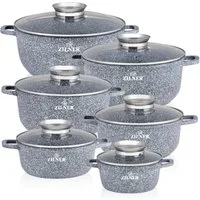 Zilner Topf-Set Set von sechs schönen grauen steinüberzogenen Töpfen, Aluminium, Keramik, Edelstahl, Aluminiumguss (Passt in jede Küche! 1.3L / 2.3L / 2.3L / 3.2L / 4.5L / 6.8L, 12-tlg., Es ist eine perfekte Geschenkidee für jeden Anlass), Innovative
