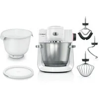 BOSCH Küchenmaschine Serie 6 MUMS6EW18, 2 Schüsseln (Edelstahl, Kunststoff), Deckel, weiß, 1600 W, 13,1 l Schüssel, 2 XL-Schüsseln (Edelstahl, Kunststoff), Patisserie-Set, weiß