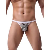 Lau-Fashion Tanga Herren String Weiß Transparent Fishnet Micro Unterwäsche Gay M/L/XL