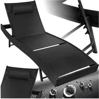 tectake Gartenliege Rattan Sonnenliege, abnehmbares Kopfkissen, 69 x 211 x 41 - 94 cm, Balkonliege Moana, 1 St., für Außen in Schwarz, widerstandsfähig und UV-beständig, luftdurchlässig, verstellbar