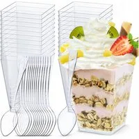 Festivalartikel Dessertschale Dessertbecher 160ml 25 Stk. + 50 Löffel – ideal für Kinderpartys!, PVC