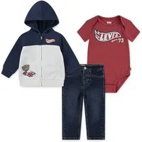 Levi's® Kids Shirt, Hose & Jäckchen Bestehend aus Body, Jeans und Kapuzen-Sweatjacke (Set, 3-tlg)
