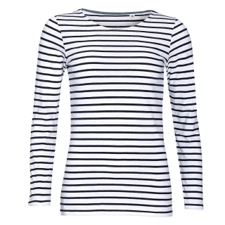 SOLS Womens/Ladies Marine Long Sleeve Stripe T-Shirt (Weiß/Marine)