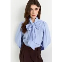 RICHROYAL Karobluse mit Schleifenkragen, femininer Schnitt, Puffärmel