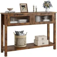 GarveeMore Konsolentisch Holz Konsole Tisch mit 2 Glasschubladen 2-Ebene Sofa Beistelltisch
