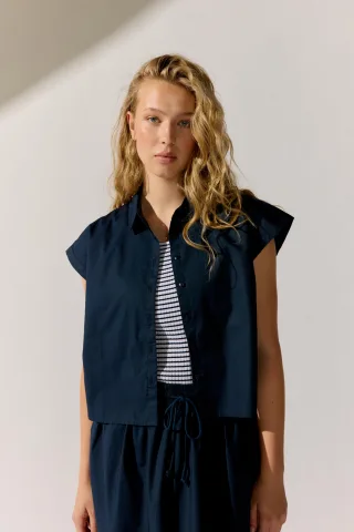 THE FASHION PEOPLE - Blouse Poplin Solid night blue - Gr. - 34