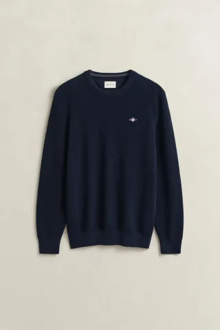 GANT - Rundhalspullover aus strukturierter Baumwolle evening blue - Gr. - M
