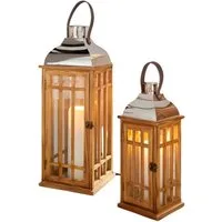 Dekoleidenschaft Kerzenlaterne "Wood" Laterne 40 / 60 cm hoch, Holz Windlicht, Kerzenständer, Kerzenhalter, Wohnzimmer Deko