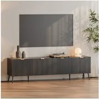 en.casa TV-Schrank »Nand« mit 4 Türen geriffelt 180 x 35 x 51 cm Schwarz