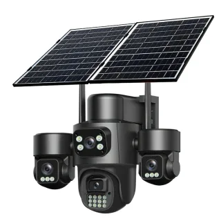 12MP Solar Powered 4G Quad-Lens PTZ Security Camera Outdoor Wireless AI Human Motion Color Night Vision Two-Way Audio Si