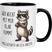 Momentals Tasse Waschbär – „Wer nicht mit mir klar kommt“ – Lustiges Geschenk Mann, Gratis Versand · Links-&Rechtshänder · Spülmaschinenfest
