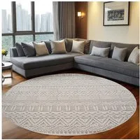 Teppium Teppich Skandinavisches Vintage-Muster auf Bouclé-Teppich, Rund, Höhe: 20 mm, Kurzflor Schlingen Teppich Creme Boucle-Loop Wohnzimmer Teppich