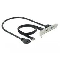 USB 3.2 Gen 2 Slotblende, Key A Stecker + 19 Pin > USB-C + USB-A Buchse schwarz, 50cm Kabel, Laden mit bis zu 60 Watt