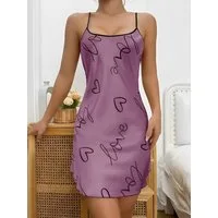 Elegant Love Nachthemd Sexy Negligee für Damen, Nachtwäsche aus Satin (1-tlg) Rückenfreie Loungewear mit Herz- und Buchstabendruck