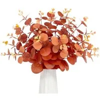 Kunstblume 30 Stück Künstliche Eukalyptus-Zweige, Herbstliche Dekozweige, FOUORTUNATE-BEE, mit orangefarbenen Blättern, Kunstblumen für Herbstdekoration