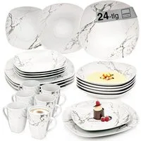 SÄNGER Tafelservice Bilgola Marmor, Weiß (24-tlg), 6 Personen, Porzellan, weiß, VALUE COLLECTION