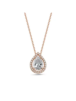 Dkeniz Anhänger mit Kette 925/- Sterling Silber rosévergoldet Tropfen Kette funkelnd Kranz