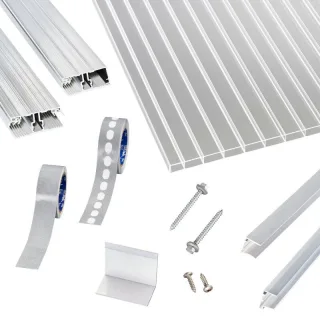 Acryl Doppelstegplatten | Terrassendach-Set | einfachem Alu Verlegeprofil | 16 mm | glasklar