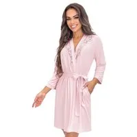 Donna Morgenmantel Kimono mit 3/4 Arm, Viskose-Elasthan, Schalkragen, Bindegürtel, mit Spitzenapplikation, edle Viskose-Qualität