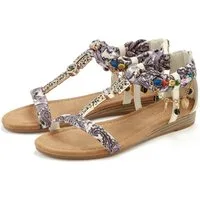 LASCANA Sommerschuh, Sandalette, offener Schuh, Sandale mit Schmuckkettchen und Schmucksteinen im Festival-Look VEGAN