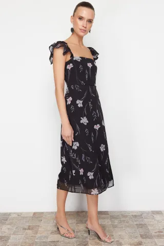 Damen-Midikleid mit Blumenmuster, ärmellos, lässig, normale Passform