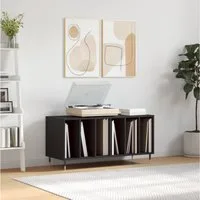 furnicato Media-Regal Schallplattenschrank 100x38x48 cm Schwarz aus Holzwerkstoff und Eisen, 1-tlg., LP-Regal mit Ablagefläche für Plattenspieler und stabilen Beinen