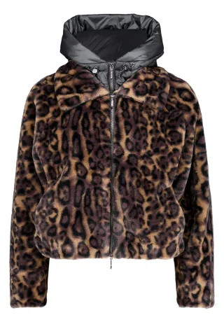 AMBER & JUNE - Plüschjacke Taupe/Black - Gr. - 36