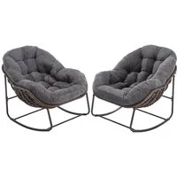 LVHOM Schaukelstuhl mit gepolstertem Kissen, Rattanstuhl mit Stahlrahmen, Lounge Sessel (Großformat B110.5xT94.5xH80cm,160kg Tragfähigkeit,Dicke Kissen, MEHRE FARBEN MEHRE OPTIONEN! Schaukelsessel umhüllendem Sitzgefühl & hoher Armlehne, 2 St), Balko