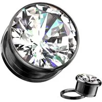 Taffstyle Plug Ohr Tunnel mit großen eingefassten klarem Zirkonia Kristall (Eleganter Ohr Plug Tunnel mit funkelndem Zirkonia Stein in mehreren Farben)
