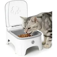 FELIXLEO Trinkbrunnen Futterautomat Katze Hund Automatisch Zeitgesteuert Grau ABS 3L