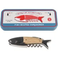 Rex London Korkenzieher Fisch, (in einer dekorativen Dose, 1 tlg), mit Flaschenöffner & Folienschneider