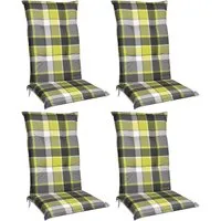 Beautissu Hochlehnerauflage 4er Set Hochlehner Auflagen Set 120x50 cm Polster Grün Kariert, 6cm Dicke Polsterauflage rutschfest UV-Lichtecht 5 Stuhlkissen
